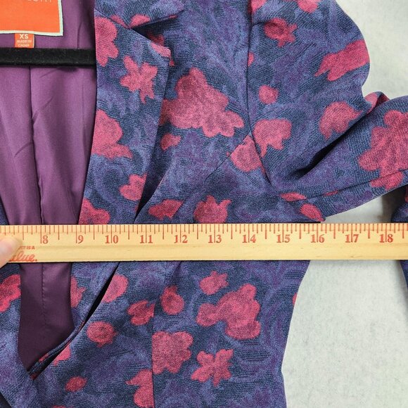 ModCloth Jacket Womens XS Purple Pink Floral Peplum Puff Shoulder Blazer Preppy - Picture 4 of 13